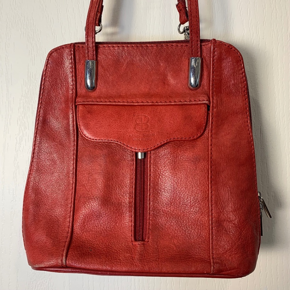 Italian Genuine Leather Convertible Backpack Purse – Red – Made in Italy